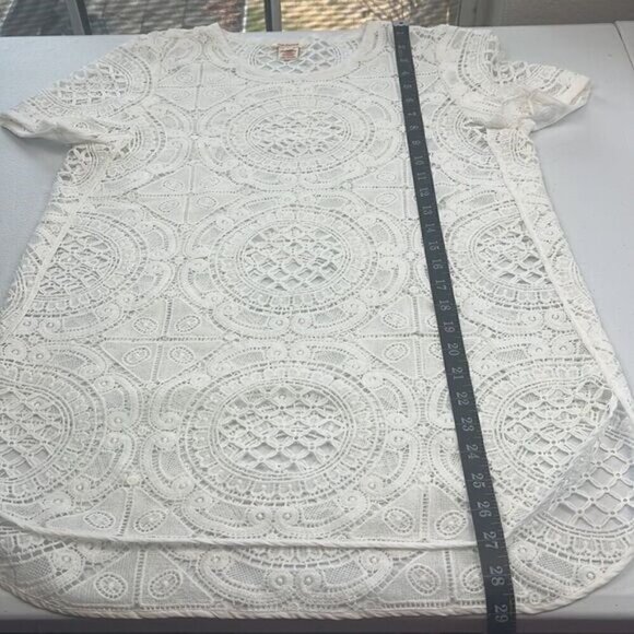 Sundance Shadow Dance Crochet‎ Top Ivory Lace Sheer Short Sleeve Tunic Sweater S - Picture 9 of 11